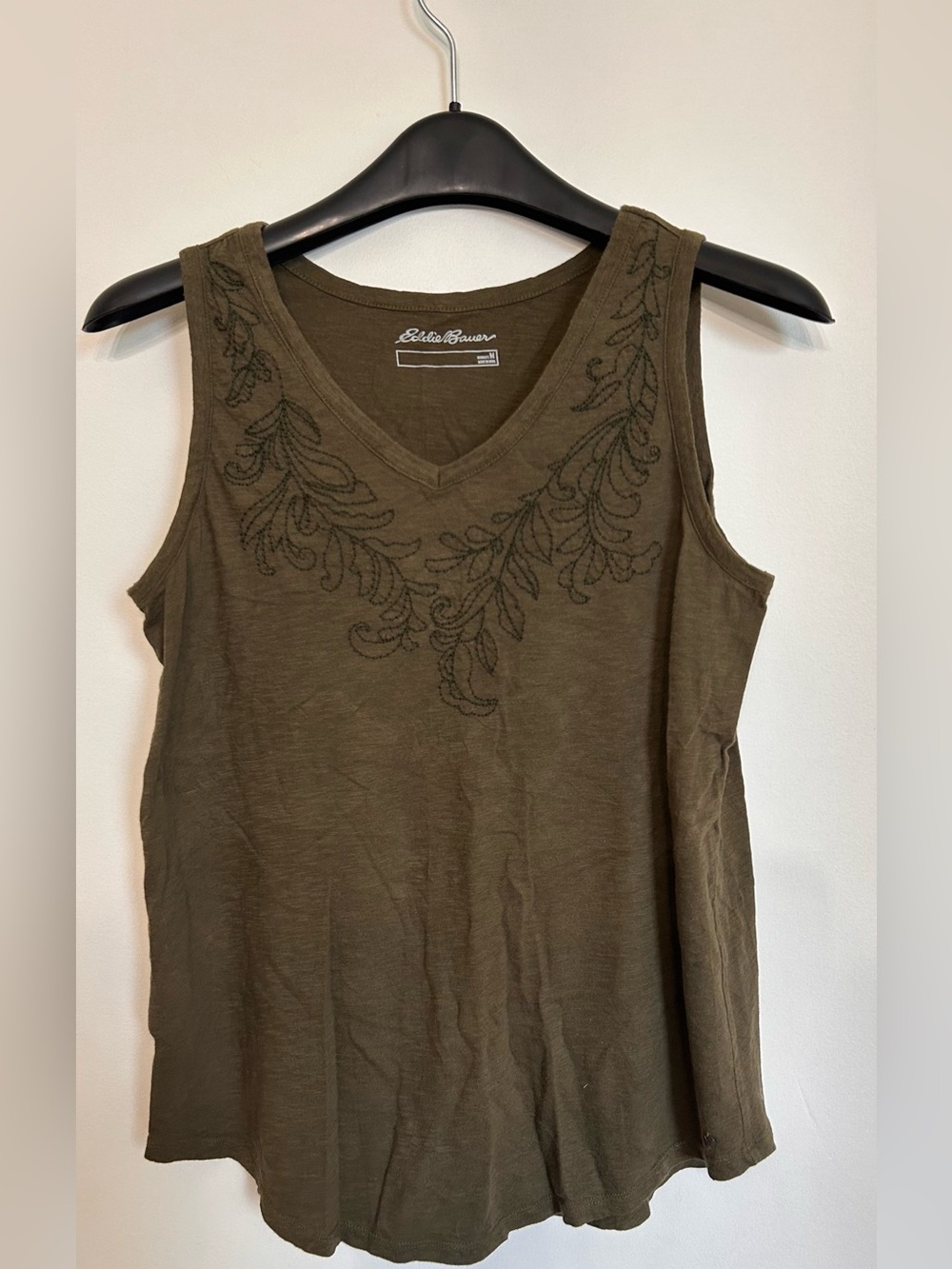 EDDIE BAUER OLIVE GREEN EMBROIDERED V NECK TANK